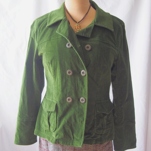 Talbots Velvet Green Double Breasted Stretch Blazer/Peacoat , Vintage Size 10P - Picture 1 of 15